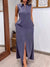 Women's Slit Hem Linen Dress with Elastic Waist